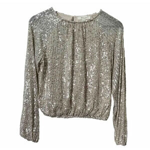 Haver & Blair Silver Sequin Sparkling Long Sleeve Top Party XS Date‎ Night